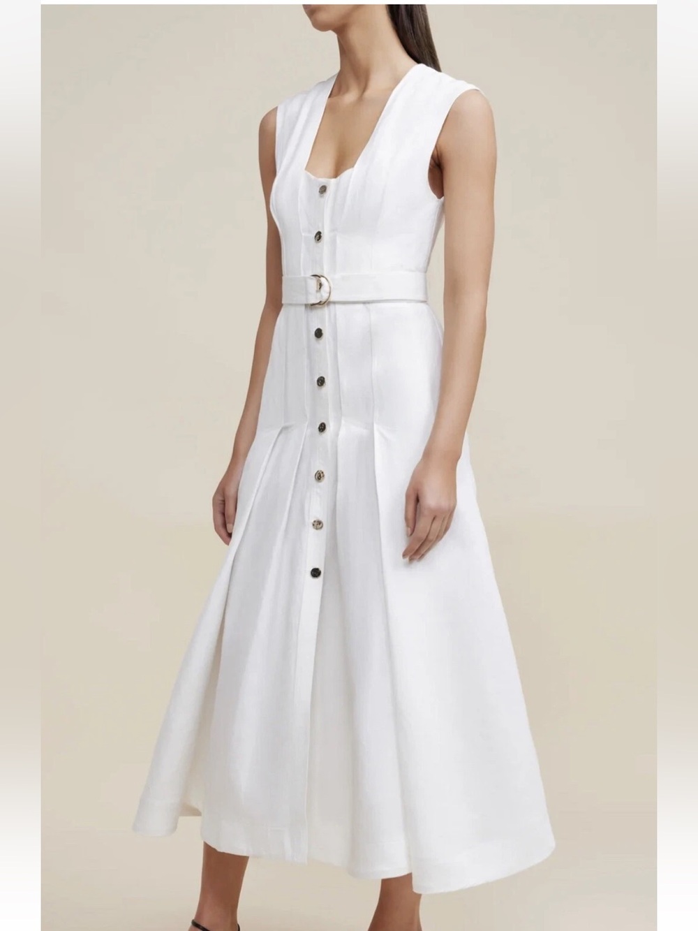 Acler Flaxton White Linen Midi Dress